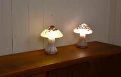 Hot Pamono Swedish Artglass Mushroom Shaped Table Lamps by Monica Backström for Kosta Boda, 1970s, Set of 2