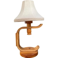 Pamono Swedish Bentwood Pine Table Lamp with Fabric Shade, 1970s