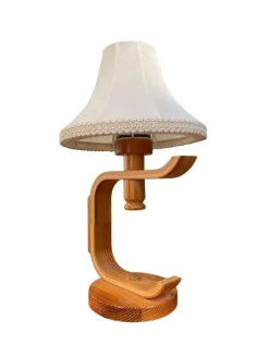 Pamono Swedish Bentwood Pine Table Lamp with Fabric Shade, 1970s