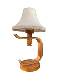 Pamono Swedish Bentwood Pine Table Lamp with Fabric Shade, 1970s
