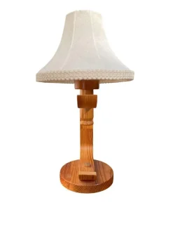 Pamono Swedish Bentwood Pine Table Lamp with Fabric Shade, 1970s