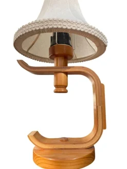 Pamono Swedish Bentwood Pine Table Lamp with Fabric Shade, 1970s