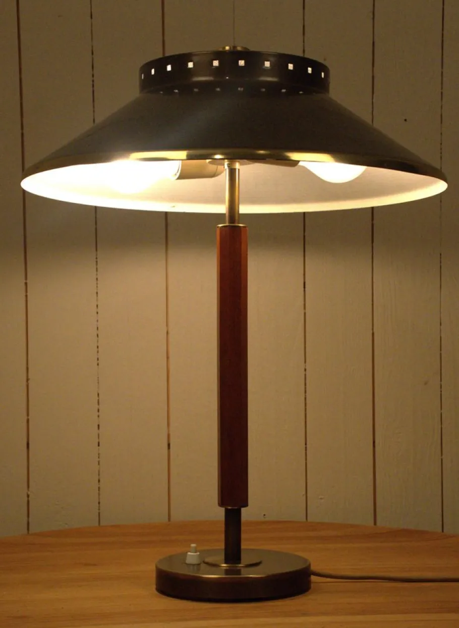 Discount Pamono Swedish Brass and Teak Table Lamp by Boréns, 1940s