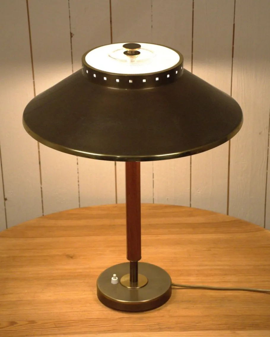 Discount Pamono Swedish Brass and Teak Table Lamp by Boréns, 1940s