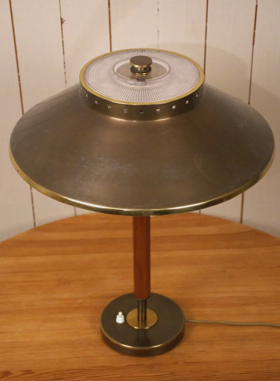 Discount Pamono Swedish Brass and Teak Table Lamp by Boréns, 1940s