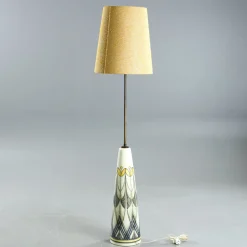 Outlet Pamono Swedish Floor Lamp in Hand Painted Ceramic and Brass by Rigmor Nielsen for Soholm, 1960
