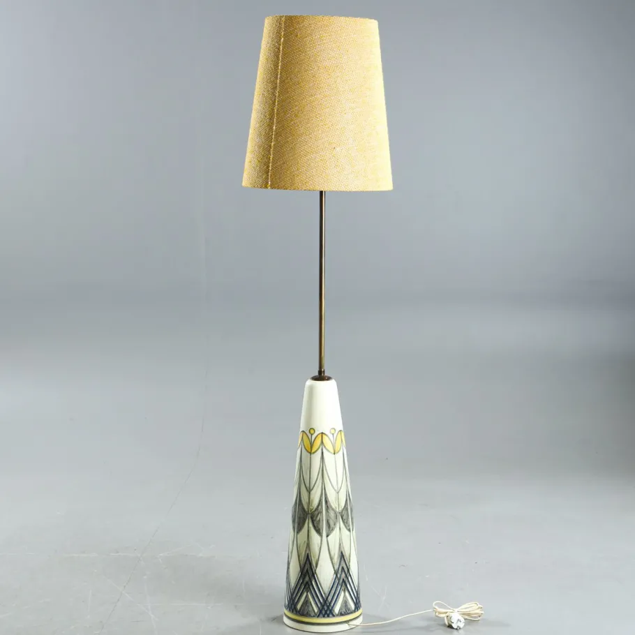 Outlet Pamono Swedish Floor Lamp in Hand Painted Ceramic and Brass by Rigmor Nielsen for Soholm, 1960