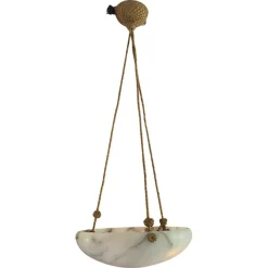 New Pamono Swedish Modern Alabaster Ceiling Pendant with Brass Details, 1940s