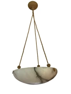 New Pamono Swedish Modern Alabaster Ceiling Pendant with Brass Details, 1940s