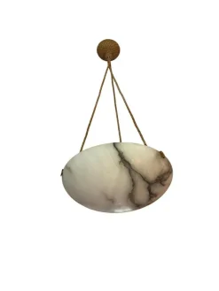 New Pamono Swedish Modern Alabaster Ceiling Pendant with Brass Details, 1940s