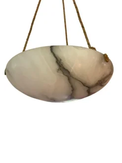 New Pamono Swedish Modern Alabaster Ceiling Pendant with Brass Details, 1940s