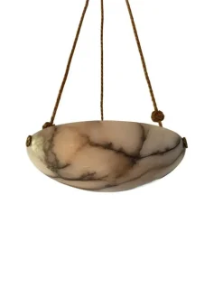 New Pamono Swedish Modern Alabaster Ceiling Pendant with Brass Details, 1940s