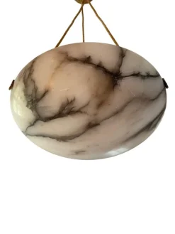 New Pamono Swedish Modern Alabaster Ceiling Pendant with Brass Details, 1940s