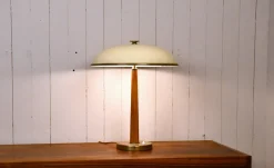 New Pamono Swedish Modern Brass and Oak Table Lamp by Erik Tidstrand for Nordiska Kompaniet, 1940s