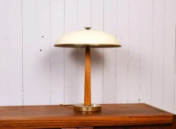 New Pamono Swedish Modern Brass and Oak Table Lamp by Erik Tidstrand for Nordiska Kompaniet, 1940s