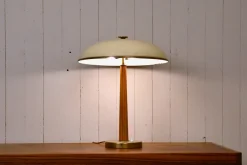 New Pamono Swedish Modern Brass and Oak Table Lamp by Erik Tidstrand for Nordiska Kompaniet, 1940s
