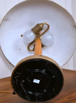 New Pamono Swedish Modern Brass and Oak Table Lamp by Erik Tidstrand for Nordiska Kompaniet, 1940s