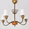 Clearance Pamono Swedish Modern Brass, Oak and Silk Five Arm Chandelier from ASEA, Sweden, 1950s