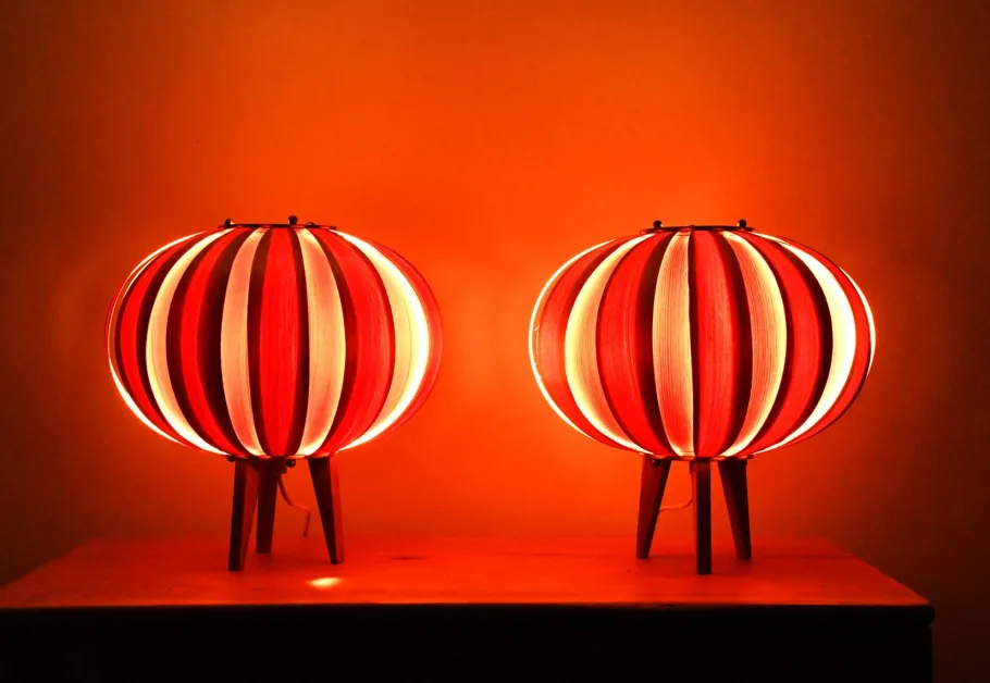 Sale Pamono Swedish Pine Veneer Table Lamps by Hans-Agne Jakobsson for Ellysett, 1960s, Set of 2