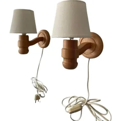 Hot Pamono Swedish Pine Wall Lamps, 1970s, Set of 2