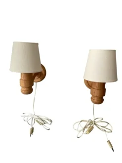 Hot Pamono Swedish Pine Wall Lamps, 1970s, Set of 2