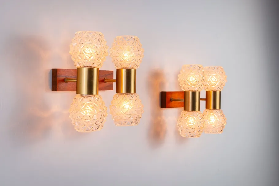 New Pamono Swedish Wall Lamps in Teak, Set of 2