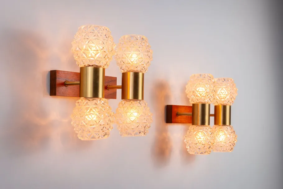 New Pamono Swedish Wall Lamps in Teak, Set of 2