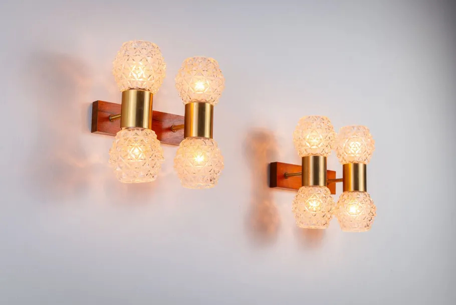 New Pamono Swedish Wall Lamps in Teak, Set of 2