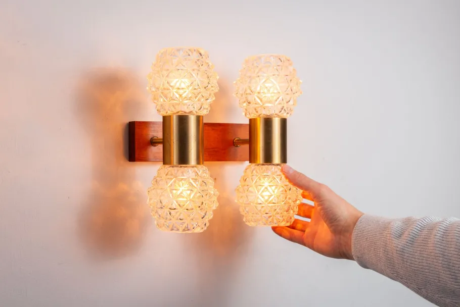 New Pamono Swedish Wall Lamps in Teak, Set of 2