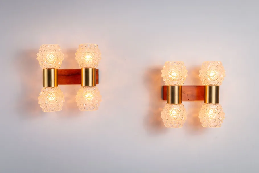 New Pamono Swedish Wall Lamps in Teak, Set of 2