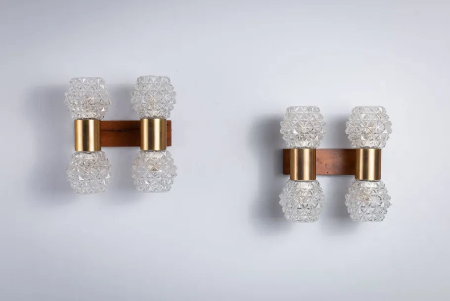 New Pamono Swedish Wall Lamps in Teak, Set of 2