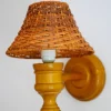 New Pamono Swedish Wooden Sconce and Rattan Shade, a Vintage Wall Lamp by Ikea Sweden