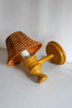 New Pamono Swedish Wooden Sconce and Rattan Shade, a Vintage Wall Lamp by Ikea Sweden