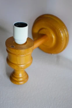 New Pamono Swedish Wooden Sconce and Rattan Shade, a Vintage Wall Lamp by Ikea Sweden