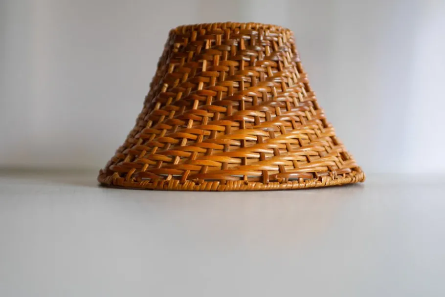 New Pamono Swedish Wooden Sconce and Rattan Shade, a Vintage Wall Lamp by Ikea Sweden