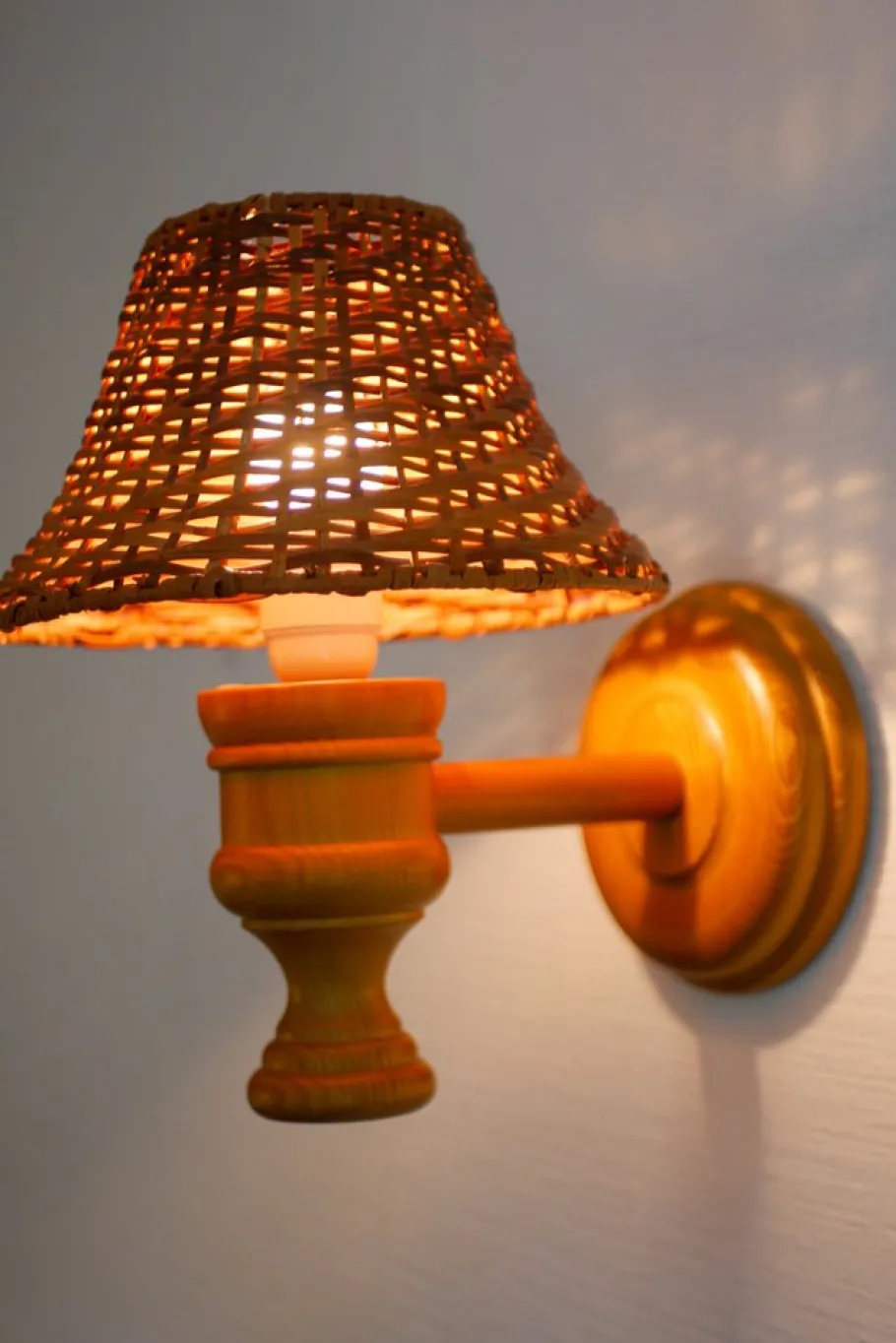New Pamono Swedish Wooden Sconce and Rattan Shade, a Vintage Wall Lamp by Ikea Sweden
