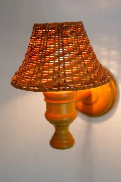 New Pamono Swedish Wooden Sconce and Rattan Shade, a Vintage Wall Lamp by Ikea Sweden