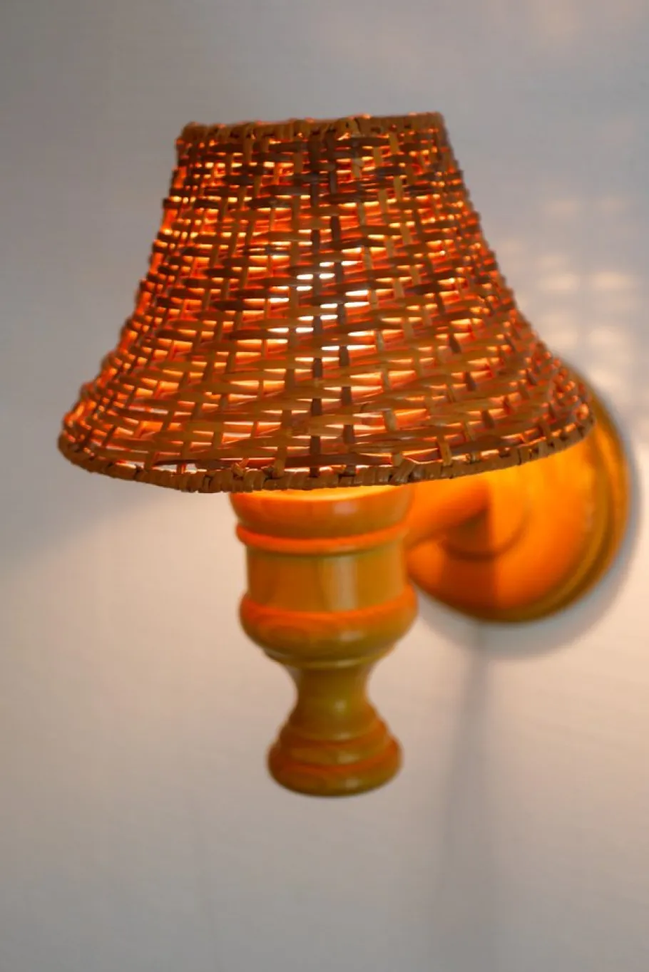 New Pamono Swedish Wooden Sconce and Rattan Shade, a Vintage Wall Lamp by Ikea Sweden