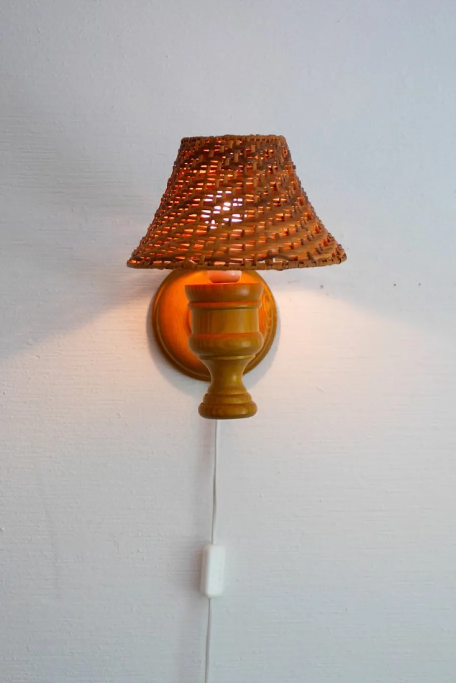 New Pamono Swedish Wooden Sconce and Rattan Shade, a Vintage Wall Lamp by Ikea Sweden