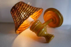New Pamono Swedish Wooden Sconce and Rattan Shade, a Vintage Wall Lamp by Ikea Sweden