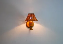 New Pamono Swedish Wooden Sconce and Rattan Shade, a Vintage Wall Lamp by Ikea Sweden