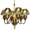 Clearance Pamono T 526 Chandelier in Brass and Wood Markaryd by Hans-Agne Jakobsson for Hans-Agne Jakobsson Ab Markaryd, 1960s