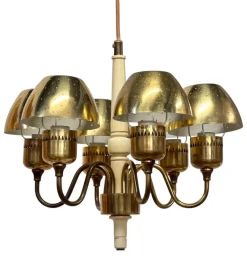 Clearance Pamono T 526 Chandelier in Brass and Wood Markaryd by Hans-Agne Jakobsson for Hans-Agne Jakobsson Ab Markaryd, 1960s