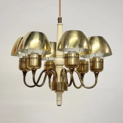 Clearance Pamono T 526 Chandelier in Brass and Wood Markaryd by Hans-Agne Jakobsson for Hans-Agne Jakobsson Ab Markaryd, 1960s