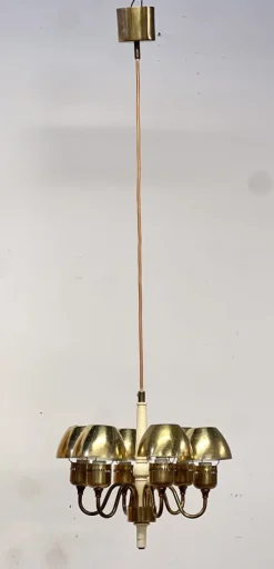 Clearance Pamono T 526 Chandelier in Brass and Wood Markaryd by Hans-Agne Jakobsson for Hans-Agne Jakobsson Ab Markaryd, 1960s