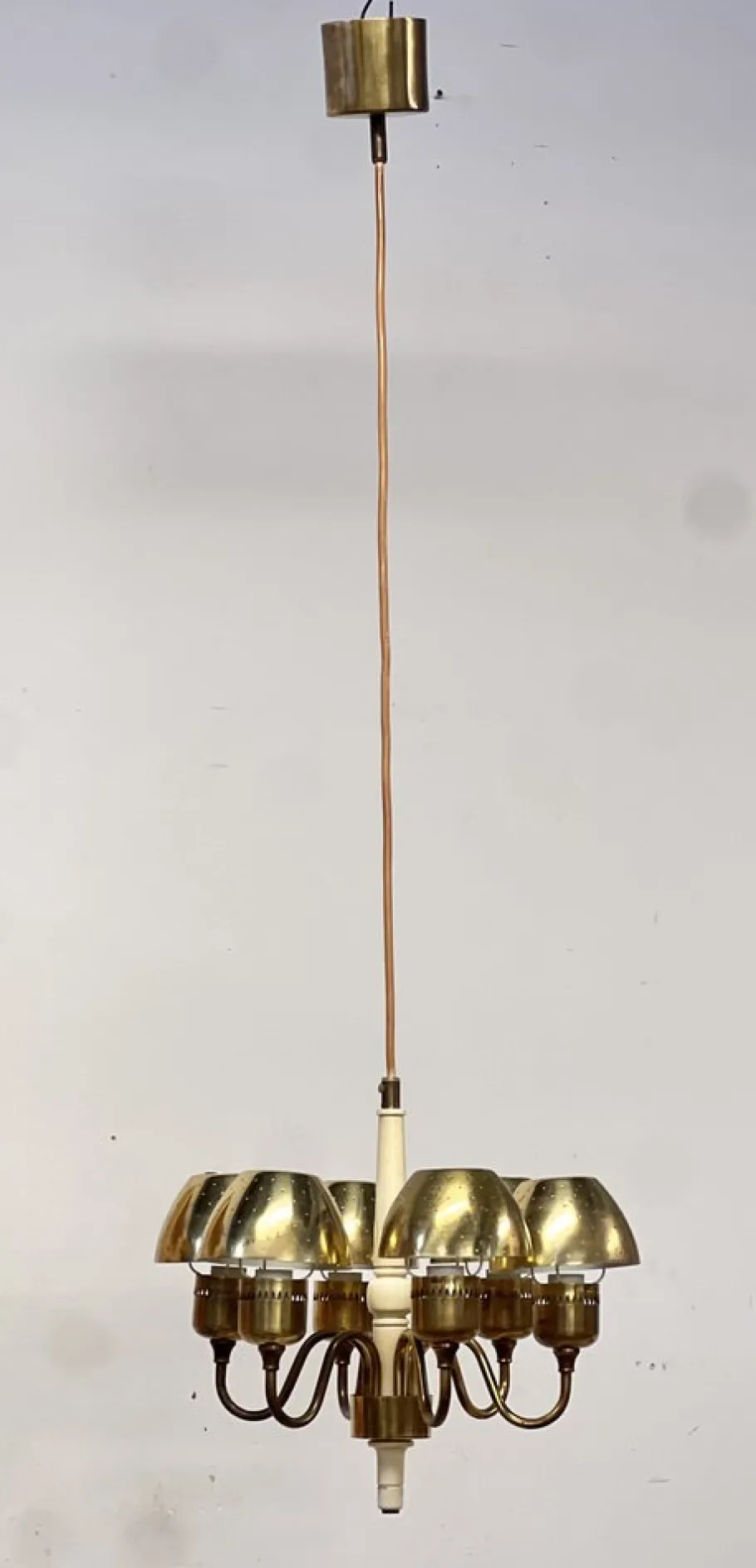 Clearance Pamono T 526 Chandelier in Brass and Wood Markaryd by Hans-Agne Jakobsson for Hans-Agne Jakobsson Ab Markaryd, 1960s