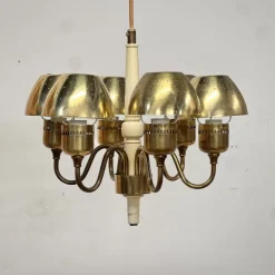 Clearance Pamono T 526 Chandelier in Brass and Wood Markaryd by Hans-Agne Jakobsson for Hans-Agne Jakobsson Ab Markaryd, 1960s
