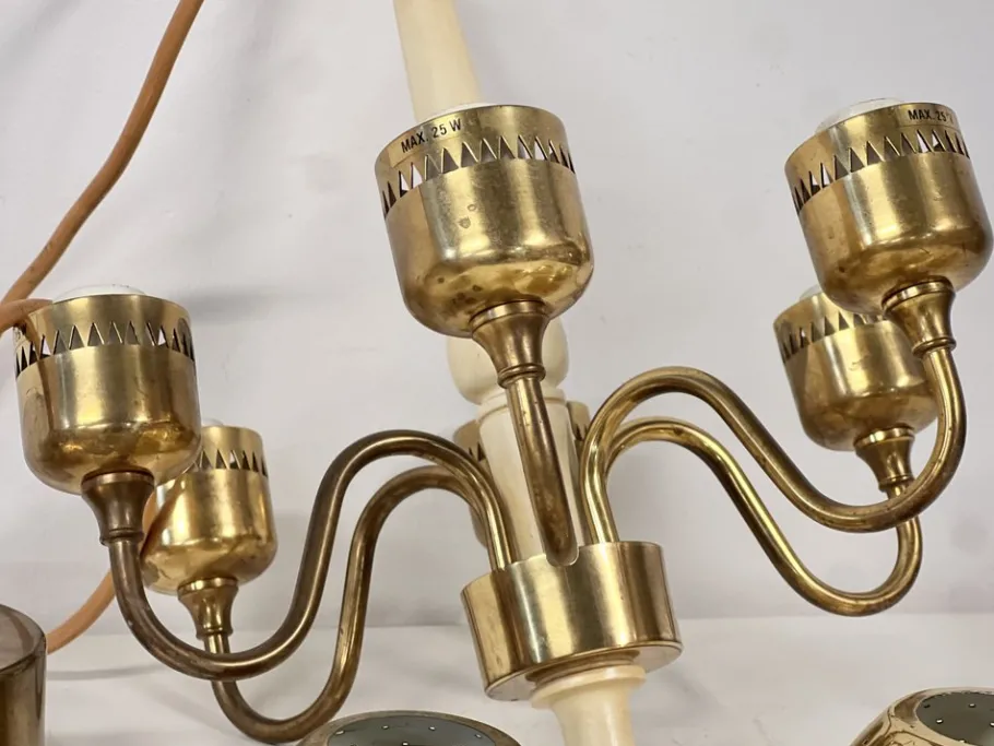 Clearance Pamono T 526 Chandelier in Brass and Wood Markaryd by Hans-Agne Jakobsson for Hans-Agne Jakobsson Ab Markaryd, 1960s