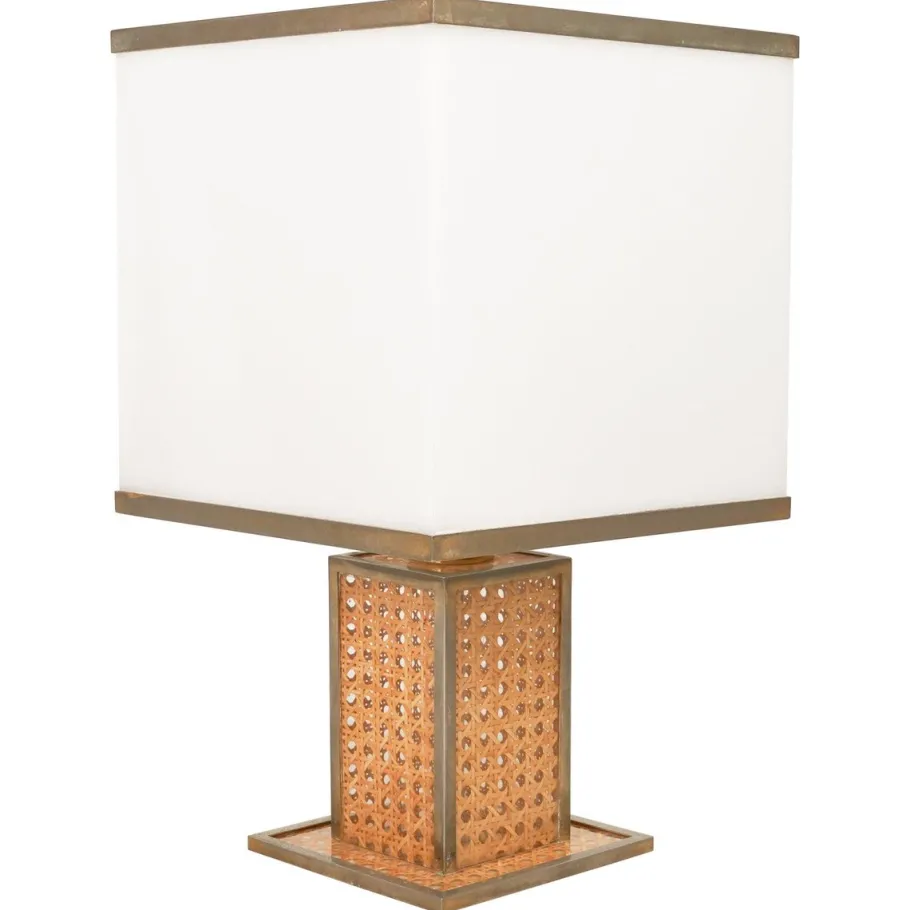 Best Pamono Table Lamp in Acrylic Glass, Rattan and Brass by Christian Dior, Italy, 1970s
