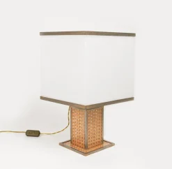 Best Pamono Table Lamp in Acrylic Glass, Rattan and Brass by Christian Dior, Italy, 1970s